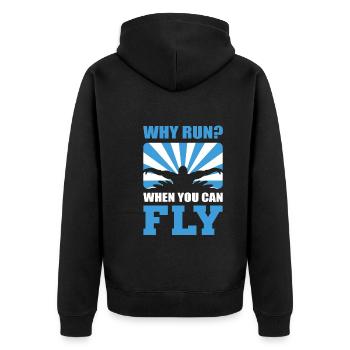 Why Run When You Can Fly Schwimmlehrer - Unisex Premium Bio Zip Hoodie - Schwarz - Hinten - Nico (187cm)
