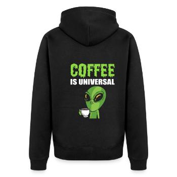 Alien drink coffee coffee addict - Unisex Premium Organic Zip Hoodie - black - Back - Nico (187cm)
