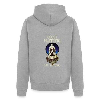 Paranormal Investigator San Antonio Hunter Ghost - Unisex Premium Bio Zip Hoodie - Grau meliert - Hinten - Nico (187cm)