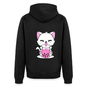 Cat Drinking Boba Cat Lover - Unisex Premium Organic Zip Hoodie - black - Back - Nico (187cm)