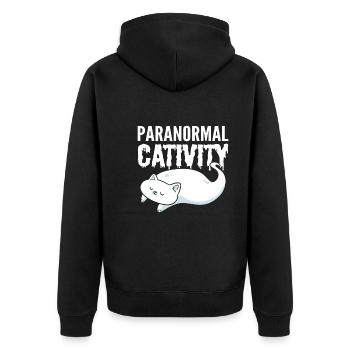 Paranormale Katze Geisterjäger - Unisex Premium Bio Zip Hoodie - Schwarz - Hinten - Nico (187cm)