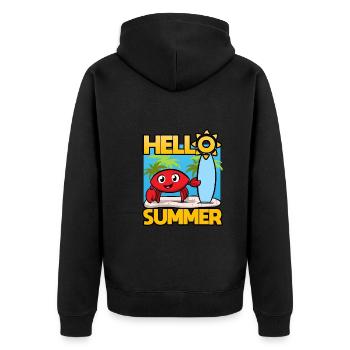 Hello Summer Sommer - Unisex Premium Bio Zip Hoodie - Schwarz - Hinten - Nico (187cm)