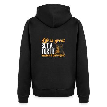 Schildpatt Katze Tortoiseshell Cat Tortie - Unisex Premium Bio Zip Hoodie - Schwarz - Hinten - Nico (187cm)