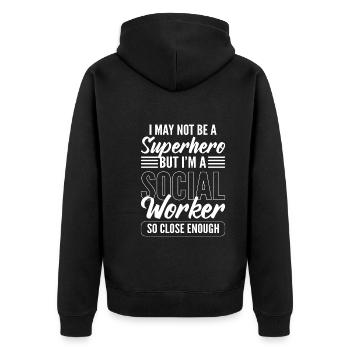 Superhelden-Sozialarbeiter Berater - Unisex Premium Bio Zip Hoodie - Schwarz - Hinten - Nico (187cm)