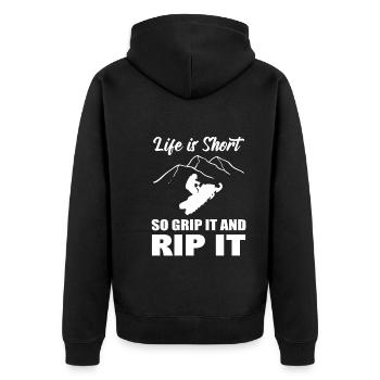 Das Leben ist kurz Schneemobile Schlitten - Unisex Premium Bio Zip Hoodie - Schwarz - Hinten - Nico (187cm)