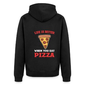 Life Is Better When You Eat Pizza Pizzabäcker - Unisex Premium Bio Zip Hoodie - Schwarz - Hinten - Nico (187cm)