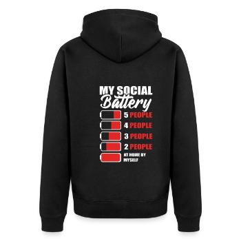 My Social Battery Maverick - Unisex Premium Organic Zip Hoodie - black - Back - Nico (187cm)