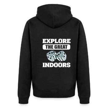 Explore The Great Indoors BoardGame Enthusiast - Unisex Premium Organic Zip Hoodie - black - Back - Nico (187cm)