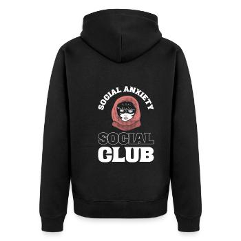 Social Anxiety Social Club Introvertiert - Unisex Premium Bio Zip Hoodie - Schwarz - Hinten - Nico (187cm)