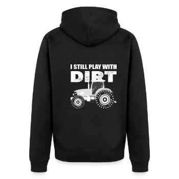 I Still Play With Dirt Traktorfahrer - Unisex Premium Bio Zip Hoodie - Schwarz - Hinten - Nico (187cm)