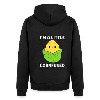 Lustiges Mais-Wortspiel Rancher - Unisex Premium Bio Zip Hoodie - Schwarz - Hinten - Nico (187cm)