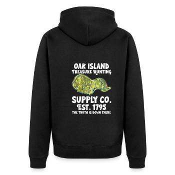 Oak Island / Treasure Hunting Oak Island Mystery - Unisex Premium Bio Zip Hoodie - Schwarz - Hinten - Nico (187cm)