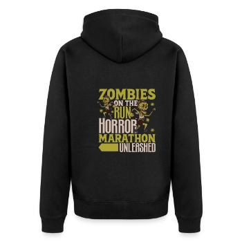 Horror Zombie Runner Half Marathon Running Jogging - Unisex Premium Organic Zip Hoodie - black - Back - Nico (187cm)