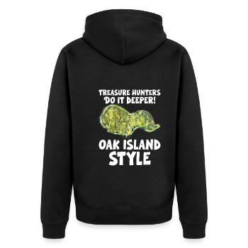 Oak Island / Treasure Hunting Oak Island Mystery - Unisex Premium Bio Zip Hoodie - Schwarz - Hinten - Nico (187cm)