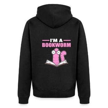 I'm A Bookworm Buchliebhaber - Unisex Premium Bio Zip Hoodie - Schwarz - Hinten - Nico (187cm)