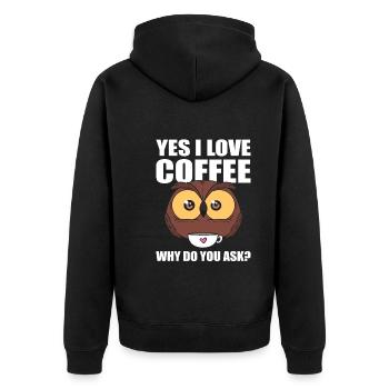 Eulen Kaffeeliebhaber Kaffee - Unisex Premium Bio Zip Hoodie - Schwarz - Hinten - Nico (187cm)