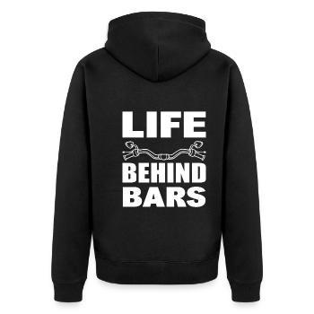 Life Behind Bars Motorradfahrer - Unisex Premium Bio Zip Hoodie - Schwarz - Hinten - Nico (187cm)