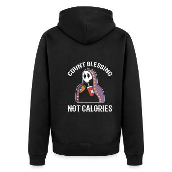 Count Blessing Not Calories Ernährungsberater - Unisex Premium Bio Zip Hoodie - Schwarz - Hinten - Nico (187cm)