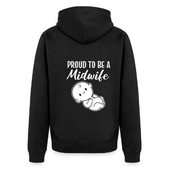 Stolze Hebamme - Unisex Premium Bio Zip Hoodie - Schwarz - Hinten - Nico (187cm)