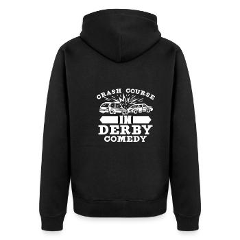 Demo Derby Demolition Derby Demolition Derby - Unisex Premium Bio Zip Hoodie - Schwarz - Hinten - Nico (187cm)