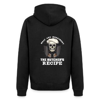 Fleischschneider Metzger Horror Skelett Gore - Unisex Premium Bio Zip Hoodie - Schwarz - Hinten - Nico (187cm)