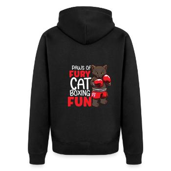 Cat Boxing Ring Boxer Gloves Boxing Fighter - Unisex Premium Organic Zip Hoodie - black - Back - Nico (187cm)