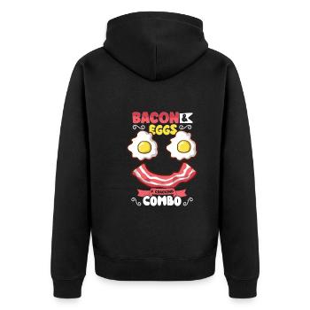 Lustige Brustfast Menü Speck Start Den Morgen - Unisex Premium Bio Zip Hoodie - Schwarz - Hinten - Nico (187cm)