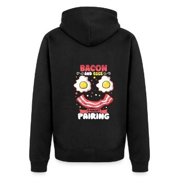 Lustige Brustfast Menü Speck Start Den Morgen - Unisex Premium Bio Zip Hoodie - Schwarz - Hinten - Nico (187cm)