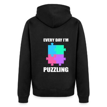Every Day I'm Puzzling Dissektologe - Unisex Premium Bio Zip Hoodie - Schwarz - Hinten - Nico (187cm)
