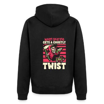 Gruseliger Skating Skeleton Skater Hallowen Horror - Unisex Premium Bio Zip Hoodie - Schwarz - Hinten - Nico (187cm)