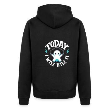 Bodybuilding Powerlifting Gewichtheben Fitness - Unisex Premium Bio Zip Hoodie - Schwarz - Hinten - Nico (187cm)