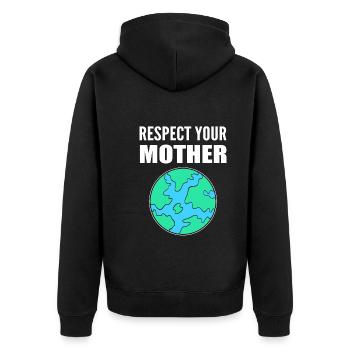 Respect Your Mother Ökologe - Unisex Premium Bio Zip Hoodie - Schwarz - Hinten - Nico (187cm)