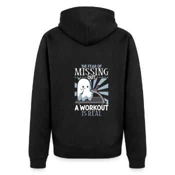 Bodybuilding Powerlifting Gewichtheben Fitness - Unisex Premium Bio Zip Hoodie - Schwarz - Hinten - Nico (187cm)