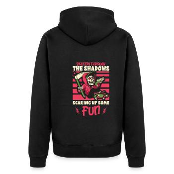 Gruseliger Skating Skeleton Skater Hallowen Horror - Unisex Premium Bio Zip Hoodie - Schwarz - Hinten - Nico (187cm)