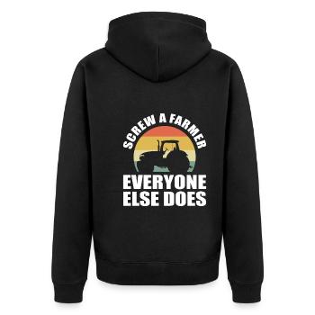 Lustiger Traktorfahrer - Unisex Premium Bio Zip Hoodie - Schwarz - Hinten - Nico (187cm)