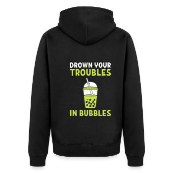 Drown Your Troubles In Bubbles Milch Teemacher - Unisex Premium Bio Zip Hoodie - Schwarz - Hinten - Nico (187cm)