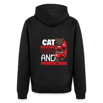 Cat Boxing Ring Boxer Gloves Boxing Fighter - Unisex Premium Organic Zip Hoodie - black - Back - Nico (187cm)