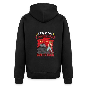Horror Paranormales Spukhaus Gruseliges Halloween - Unisex Premium Bio Zip Hoodie - Schwarz - Hinten - Nico (187cm)
