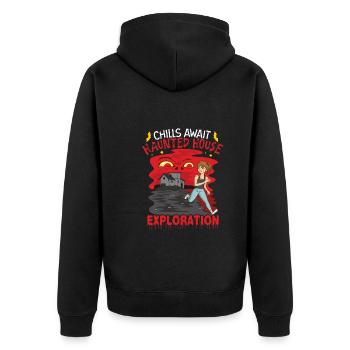 Horror Paranormales Spukhaus Gruseliges Halloween - Unisex Premium Bio Zip Hoodie - Schwarz - Hinten - Nico (187cm)