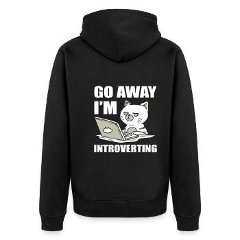 Go Away I'm Introverting Katzenmama - Unisex Premium Bio Zip Hoodie - Schwarz - Hinten - Nico (187cm)