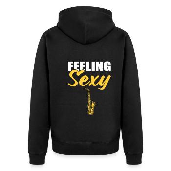Feeling Saxy Saxophonspieler - Unisex Premium Bio Zip Hoodie - Schwarz - Hinten - Nico (187cm)