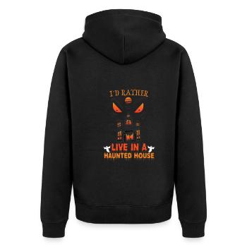 Horror Paranormales Spukhaus Gruseliges Halloween - Unisex Premium Bio Zip Hoodie - Schwarz - Hinten - Nico (187cm)