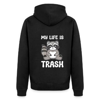 Waschbär Müllleben Wildtierpädagogin - Unisex Premium Bio Zip Hoodie - Schwarz - Hinten - Nico (187cm)