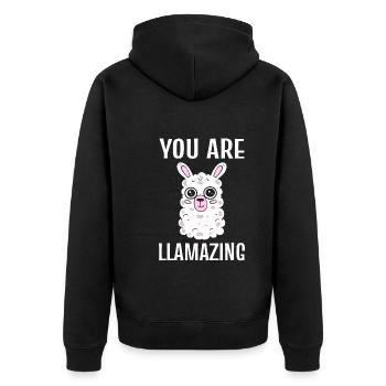 You Are Llamazing Lama - Unisex Premium Bio Zip Hoodie - Schwarz - Hinten - Nico (187cm)