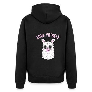 Love Yo'self Bauer - Unisex Premium Bio Zip Hoodie - Schwarz - Hinten - Nico (187cm)
