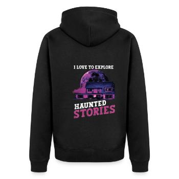 Horror Paranormales Spukhaus Gruseliges Halloween - Unisex Premium Bio Zip Hoodie - Schwarz - Hinten - Nico (187cm)