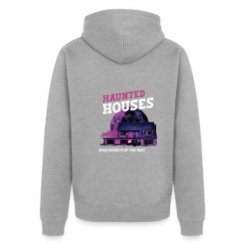 Horror Paranormales Spukhaus Gruseliges Halloween - Unisex Premium Bio Zip Hoodie - Grau meliert - Hinten - Nico (187cm)