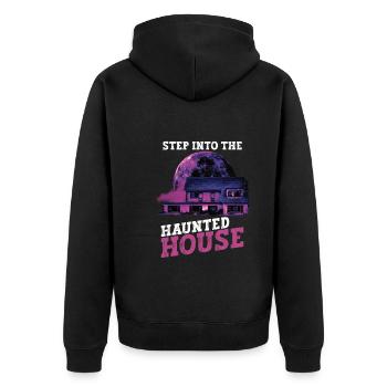 Horror Paranormales Spukhaus Gruseliges Halloween - Unisex Premium Bio Zip Hoodie - Schwarz - Hinten - Nico (187cm)