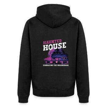 Horror Paranormales Spukhaus Gruseliges Halloween - Unisex Premium Bio Zip Hoodie - Schwarz - Hinten - Nico (187cm)