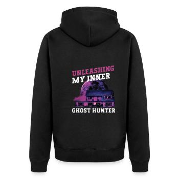 Horror Paranormales Spukhaus Gruseliges Halloween - Unisex Premium Bio Zip Hoodie - Schwarz - Hinten - Nico (187cm)